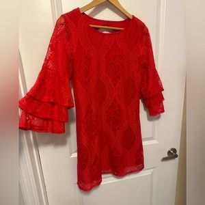 Miami size small red lace dress. Bell sleeves. Excellent condition. Open back
